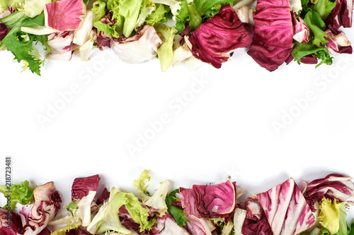 Frame of healthy vegetarian salad isolated on the white background