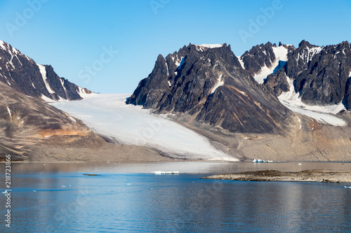 Smeerenburg bay and glaciers in Spitsbergen islands, Svalbard, Norway. photo