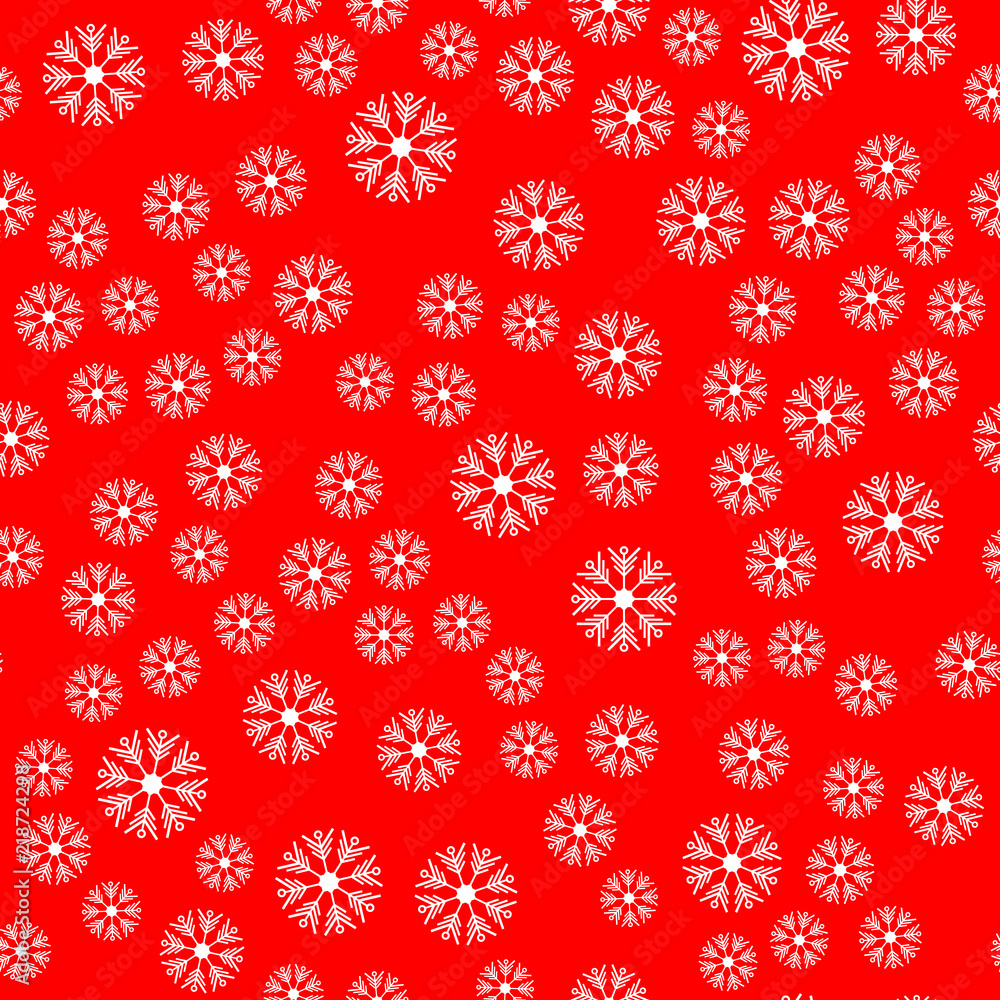 Seamless pattern. White snowflakes on a red backgrounds. For packaging paper Seamless pattern. White snowflakes on a red backgrounds. For packaging paper