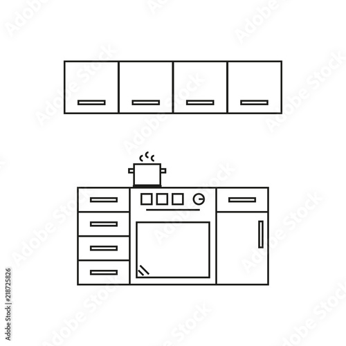 Kitchen furniture badge, stove and lockers
