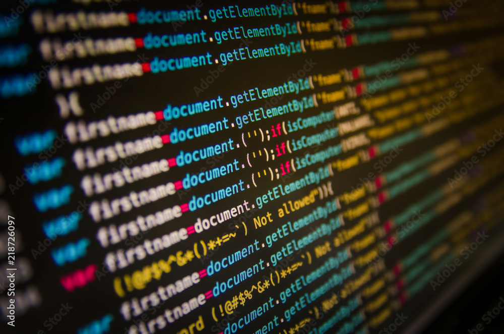 Desktop source code and Wallpaper by Computer language with coding and  programming. Stock Photo