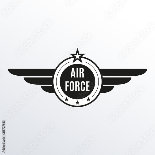 Air force badge with wings and star. Army and military emblem. Airforce logo. Vector illustration.