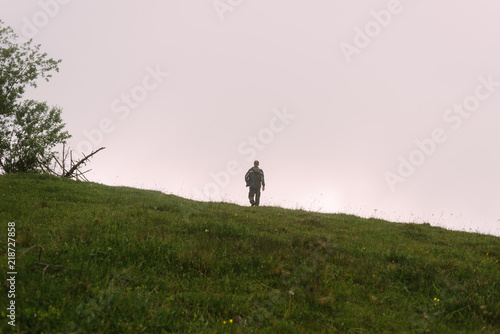 Lonely man in the mountains