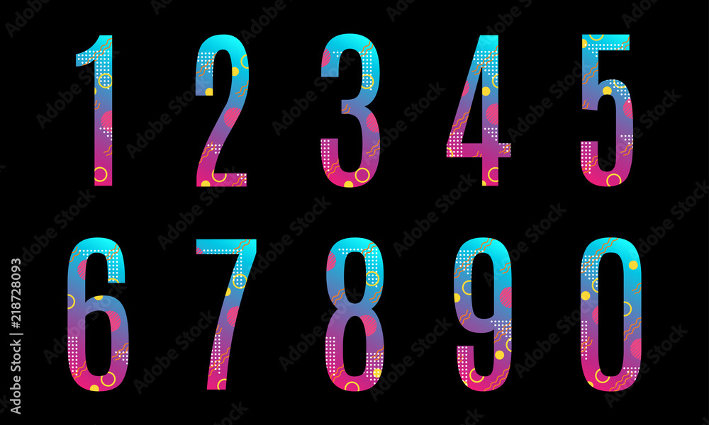 Modern abstract number set. Colorful number 1,2,3,4,5,6,7,8,9,0 with abstract background. Anniversary, birthday, greeting card, poster and banner design element. Vector ilustration. Modern abstract number set. Colorful number 1,2,3,4,5,6,7,8,9,0 with abstract background. Anniversary, birthday, greeting card, poster and banner design element. Vector ilustration.
