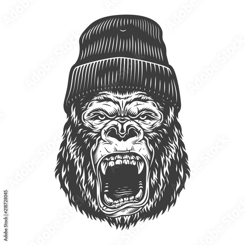 Angry gorilla in monochrome style