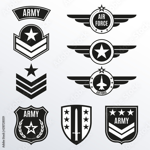 Army and military badge set. Shields with army emblem. Vector illustration. photo
