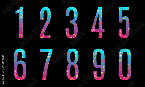 Modern abstract number set. Colorful number 1,2,3,4,5,6,7,8,9,0 with abstract background. Anniversary, birthday, greeting card, poster and banner design element. Vector ilustration.
