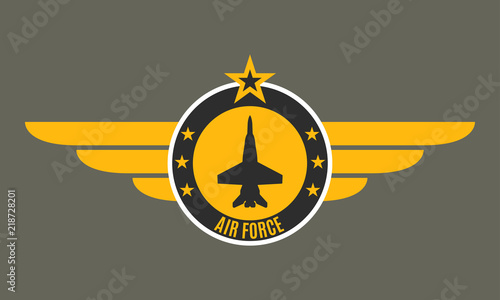 Air force badge with wings and star. Army and military emblem. Airforce logo. Vector illustration.