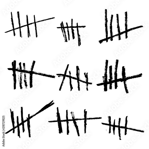 Set of counting waiting number on wall prison illustration. Vector tally marks isolated on white background. 