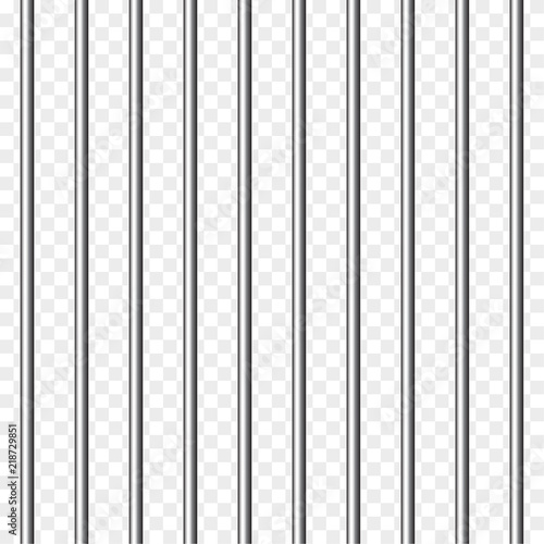 Realistic prison metal bars on transparent background. Vector illustration of iron jail cage.