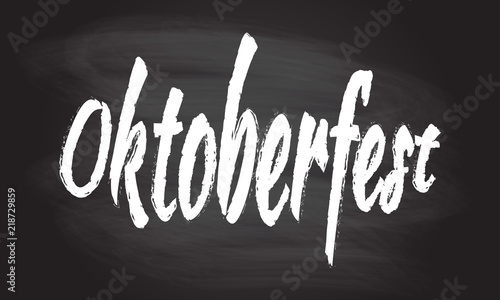 Oktoberfest banner isolated on blackboard texture with chalk rubbed background. Beer festival lettering typography. Oktoberfest logo, flyer, sticker design element. Vector illustration.