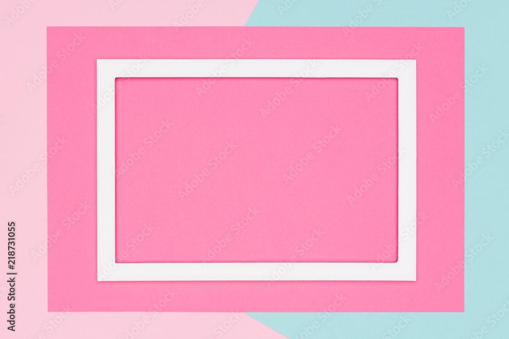 Abstract geometrical pastel blue, teal and pink paper flat lay background. Minimalism, geometry and symmetry template with empty picture frame mock up. Abstract geometrical pastel blue, teal and pink paper flat lay background. Minimalism, geometry and symmetry template with empty picture frame mock up.