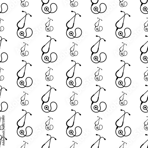 Stethoscope Icon Seamless Pattern, Acoustic Medical Device