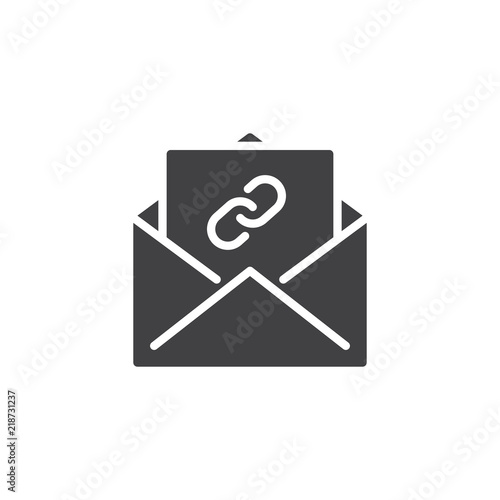 Link mail vector icon. filled flat sign for mobile concept and web design. Envelope with chain letter simple solid icon.  Mail attachment symbol, logo illustration. Pixel perfect vector graphics
