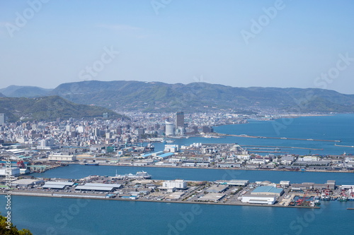 Cityscape of Takamatsu port in the seto inland sea ,Kagawa,Shikoku,Japan