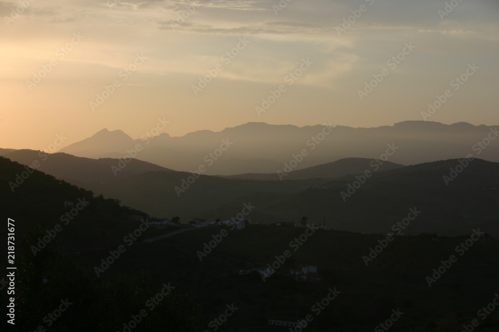 mountain layers at sunset