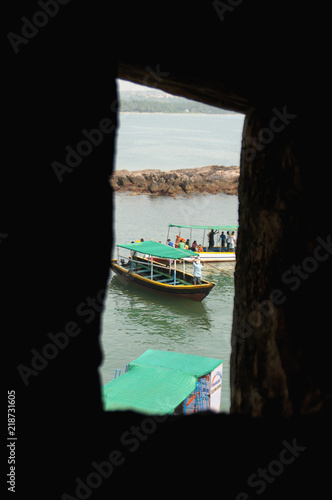 A boat  view from window of a Sindudurga fort Sindhudurga District  Maharashtra  India