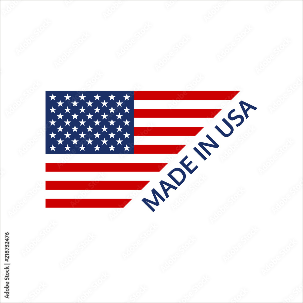 Made in USA logo or label with US flag. America manufactured icon. Vector illustration. Made in USA logo or label with US flag. America manufactured icon. Vector illustration.