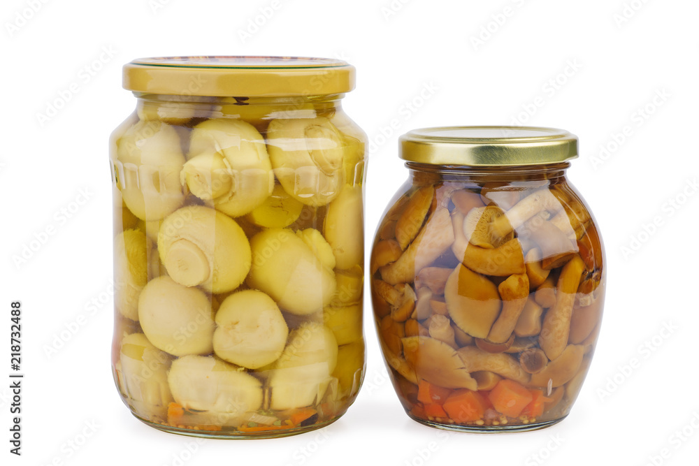 Glass jars with marinated mushrooms Glass jars with marinated mushrooms