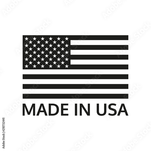 Made in USA logo or label with US flag. America manufactured icon. Vector illustration.