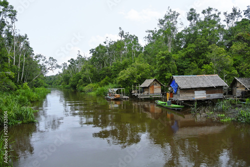 A view of riverside village of Sekonyer river, Indonesia