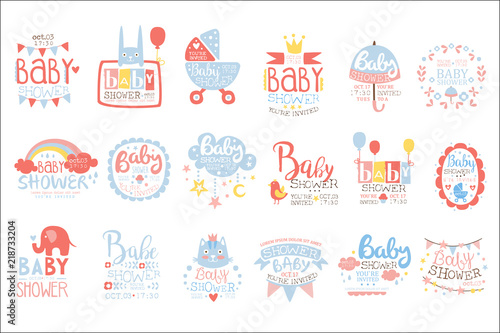 Baby Shower Invitation Template In Pastel Colors Set Of Designs