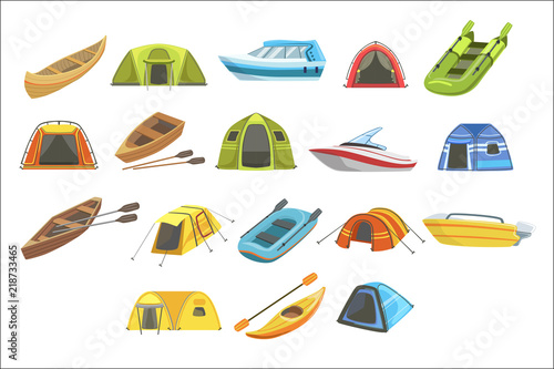 Colorful Tarpaulin Tents Set Of Simple Childish Flat Illustrations Isolated