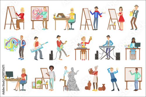 People With Artistic Professions Set Of Illustrations