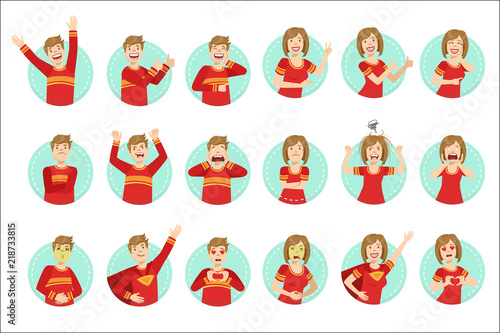Emotion Body Language Illustration Set With Guy and Woman Demonstrating