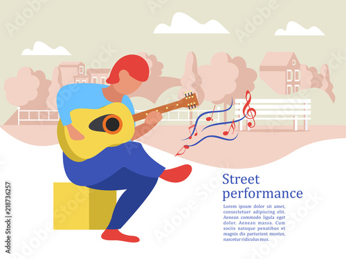 A street musician, a guitarist. Vector illustration.