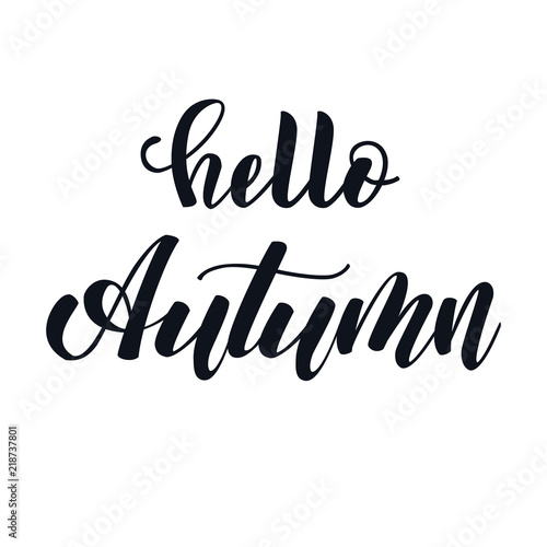 Hello autumn hand lettering phrase. Black and white