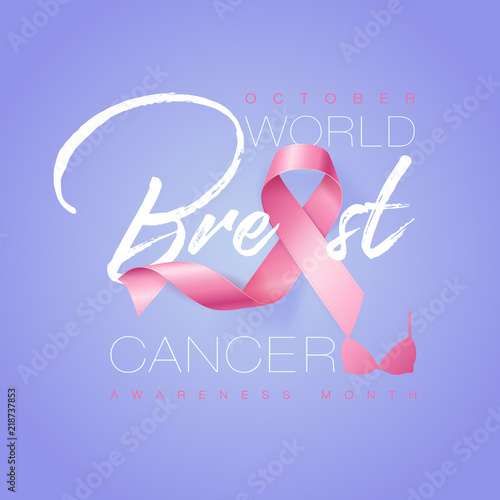 Realistic pink ribbon, breast cancer awareness symbol. Vector illustration