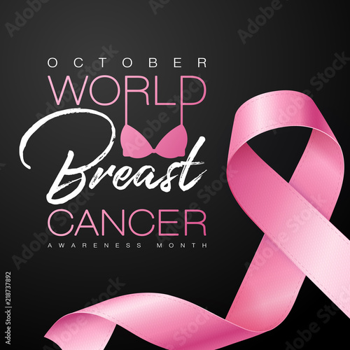 Realistic pink ribbon, breast cancer awareness symbol. Vector illustration