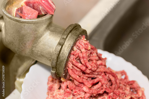 Fragment of the hand-powered meat grinder at selective focus