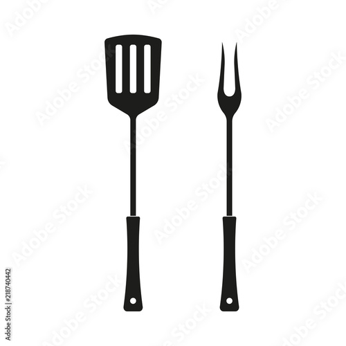 Spatula and fork icon. BBQ and grill tools. Barbecue utensil. Vector illustration.