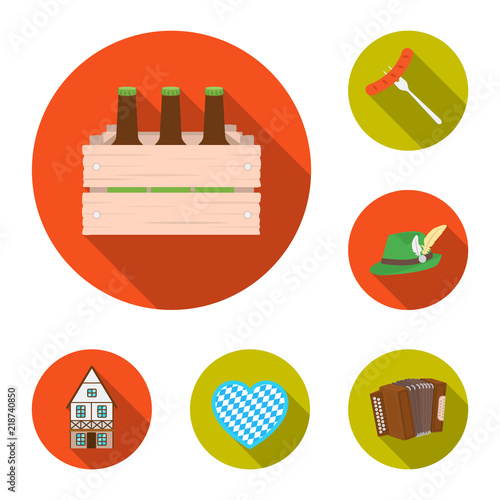 October festival in Munich flat icons in set collection for design.Tradition and fun vector symbol stock web illustration.