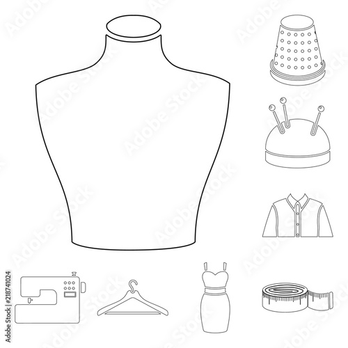 Atelier and sewing outline icons in set collection for design. Equipment and tools for sewing vector symbol stock web illustration.