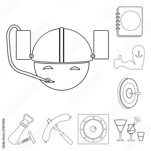 Pub, interior and equipment outline icons in set collection for design. Alcohol and food vector symbol stock web illustration.