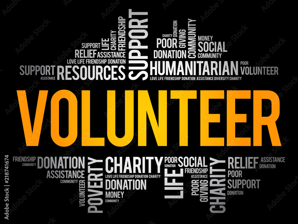 Volunteer word cloud collage, social concept background Volunteer word cloud collage, social concept background