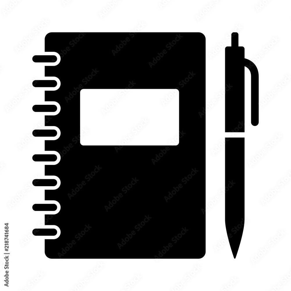 Note taking notebook or diary / journal with pen for writing flat vector icon for education apps and websites - obrazy, fototapety, plakaty 