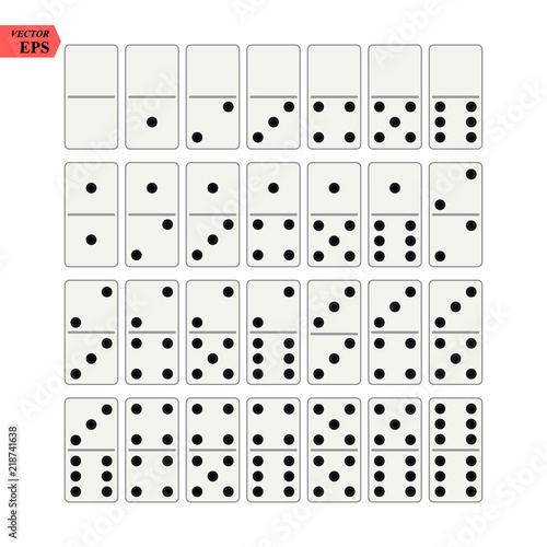 Creative vector illustration of realistic domino full set isolated on transparent background. Dominoes bones art design. Abstract concept 28 pieces for game graphic element