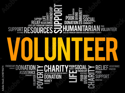 Volunteer word cloud collage, social concept background