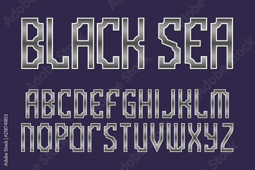 Black Sea alphabet. Gaming stylized monochrome font. Isolated english alphabet.
