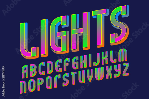 Lights alphabet. Glowing vibrant font. Isolated english alphabet.