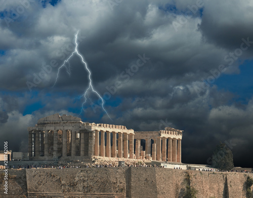 Parthenon thunder winter in Athens  Greece