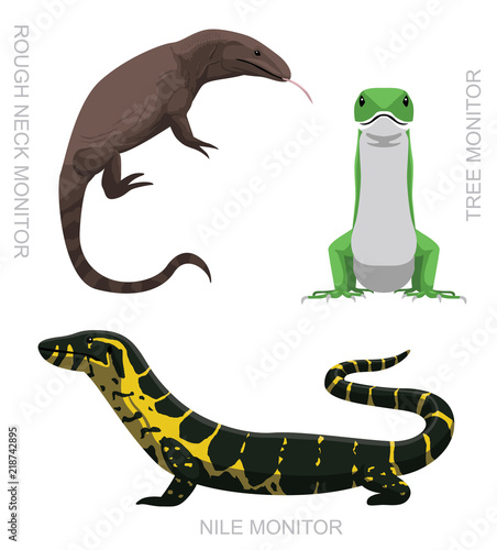 Lizard Monitor Set Cartoon Vector Illustration