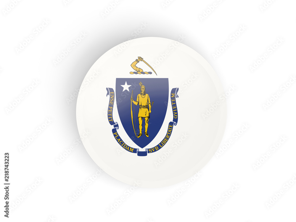 Obraz premium Round bended icon with flag of massachusetts. United states local flags