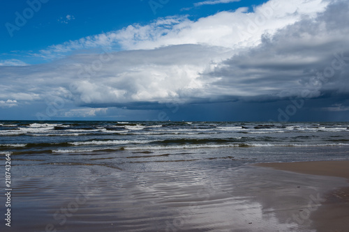 Big clouds above Baltic sea next to Liepaja, Latvia.