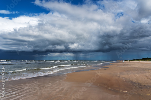 Big clouds above Baltic sea next to Liepaja  Latvia.