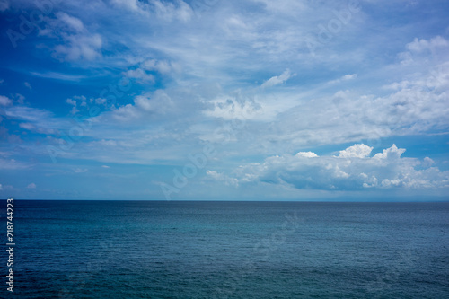 ocean water with blue sky and clouds, full frame